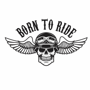 Born to ride human skull in winged Helmet Svg