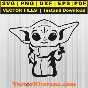 Cute Baby Yoda Black Svg