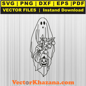 Halloween Floral Ghost Black Svg