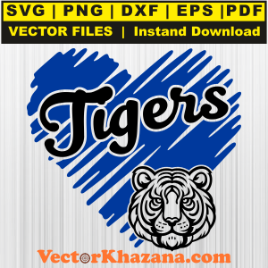 Tigers Glitter Heart With Face Svg