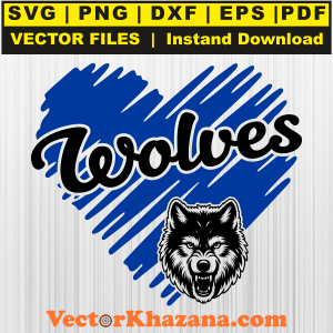 Wolves Glitter Heart With Face Svg