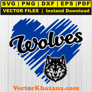 Wolves Head With Glitter Heart  Svg