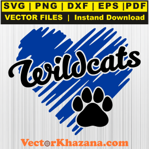 Wildcats Paw Heart Svg