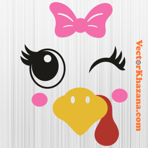 Turkey Face Girl Pink Bow Svg